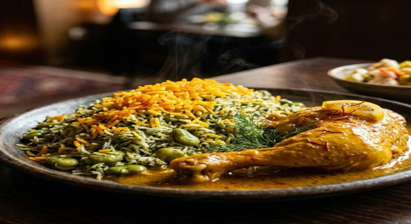 باقالی پلو با مرغ